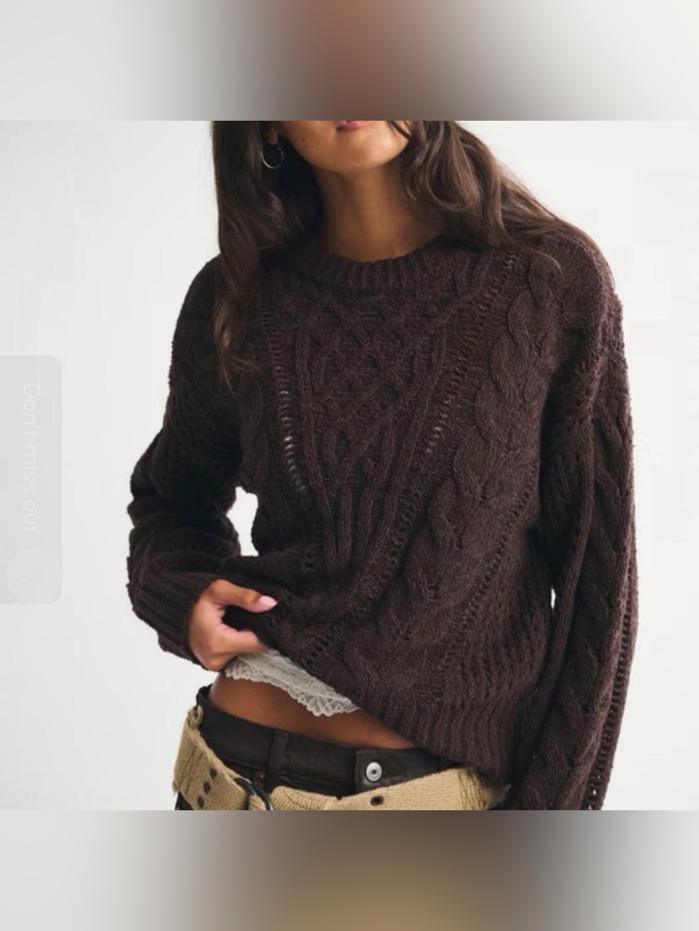 Abercrombie & Fitch Dark Chocolate Cable Crewneck Sweater